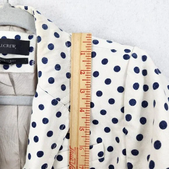 J Crew Jacket Womens 8 White Navy Blue Polka Dot Linen Schoolboy Blazer Career - Picture 6 of 15
